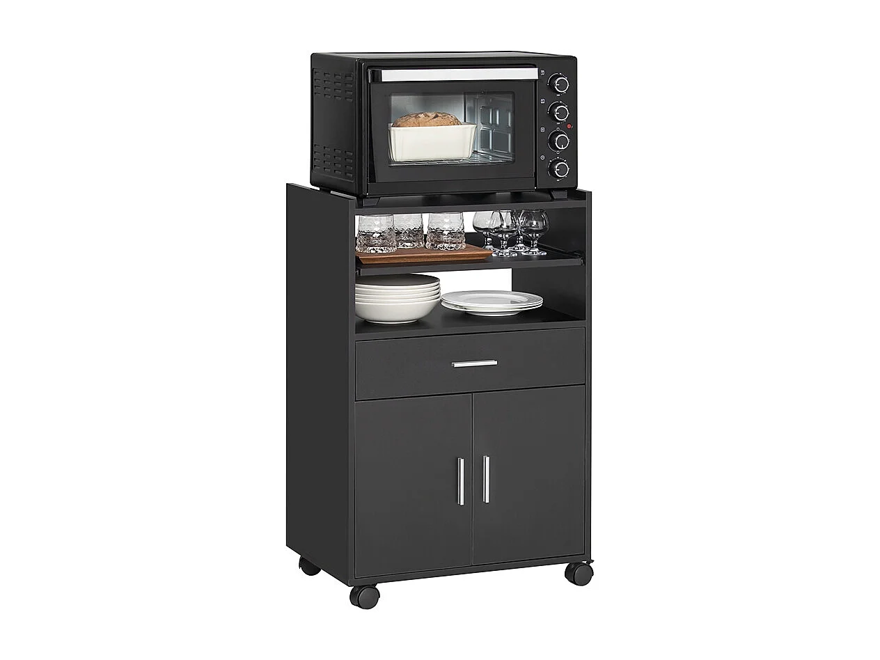 SoBuy Buffet Armoire Micro-Onde à roulettes Desserte Meuble de Rangement, Noir, 59x40x92 cm, FSB09-SCH