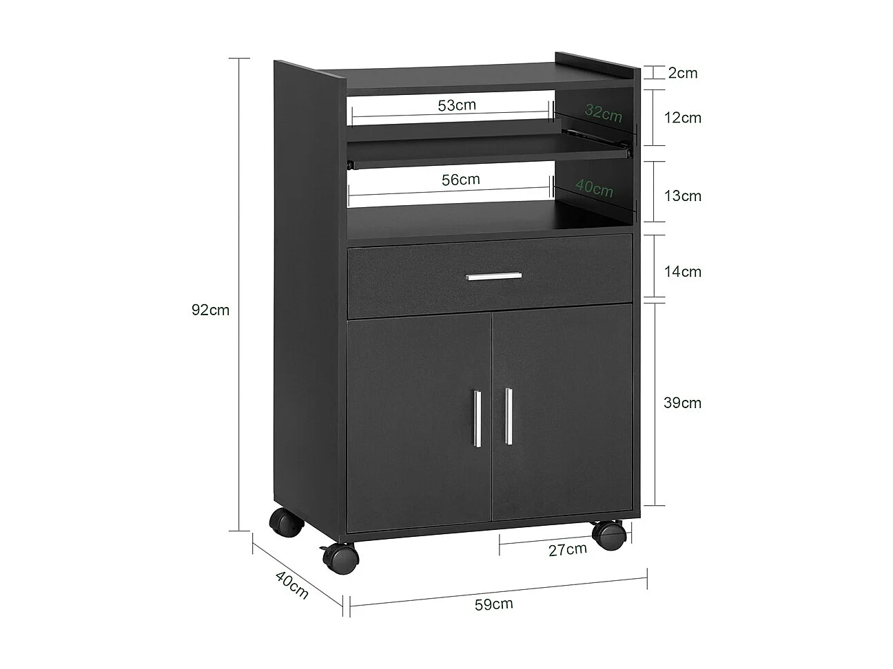 SoBuy Buffet Armoire Micro-Onde à roulettes Desserte Meuble de Rangement, Noir, 59x40x92 cm, FSB09-SCH