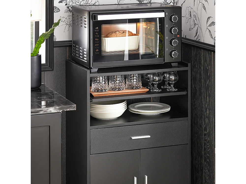 SoBuy Buffet Armoire Micro-Onde à roulettes Desserte Meuble de Rangement, Noir, 59x40x92 cm, FSB09-SCH
