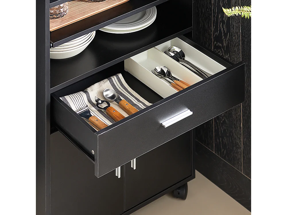 SoBuy Buffet Armoire Micro-Onde à roulettes Desserte Meuble de Rangement, Noir, 59x40x92 cm, FSB09-SCH