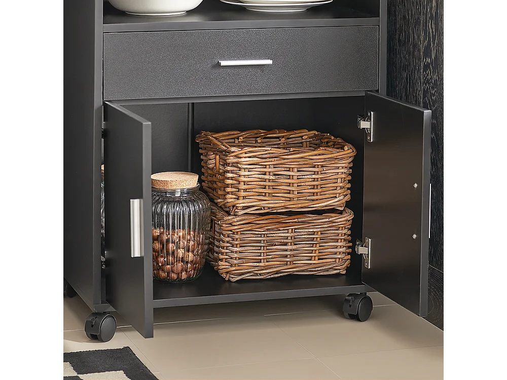 SoBuy Buffet Armoire Micro-Onde à roulettes Desserte Meuble de Rangement, Noir, 59x40x92 cm, FSB09-SCH