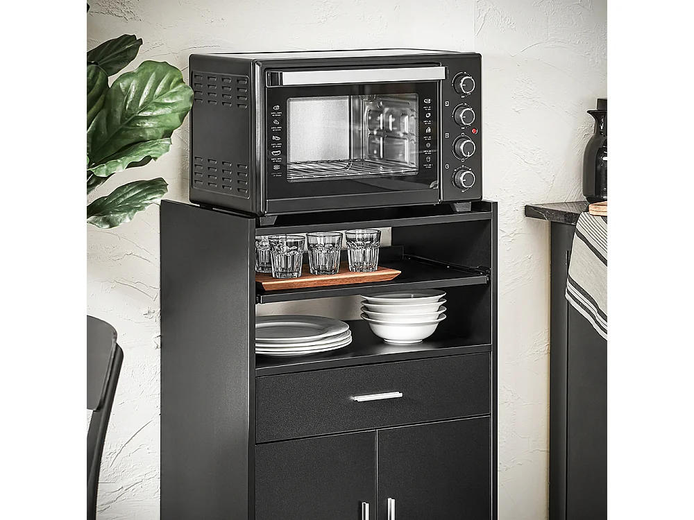 SoBuy Buffet Armoire Micro-Onde à roulettes Desserte Meuble de Rangement, Noir, 59x40x92 cm, FSB09-SCH