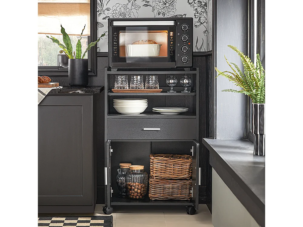 SoBuy Buffet Armoire Micro-Onde à roulettes Desserte Meuble de Rangement, Noir, 59x40x92 cm, FSB09-SCH