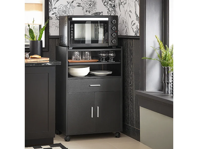 SoBuy Buffet Armoire Micro-Onde à roulettes Desserte Meuble de Rangement, Noir, 59x40x92 cm, FSB09-SCH