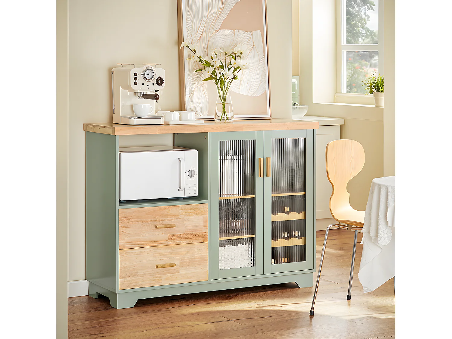 Credenza buffet con 2 ante in vetro Mobile da cucina Mobile microonde 120x40x90cm Verde FSB81-GR SoBuy