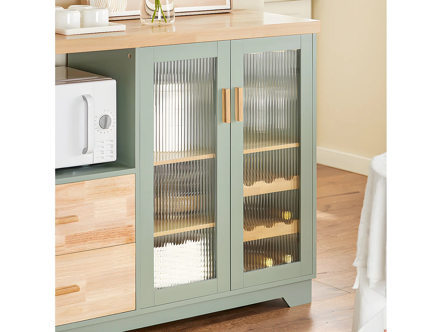 Credenza buffet con 2 ante in vetro Mobile da cucina Mobile microonde 120x40x90cm Verde FSB81-GR SoBuy