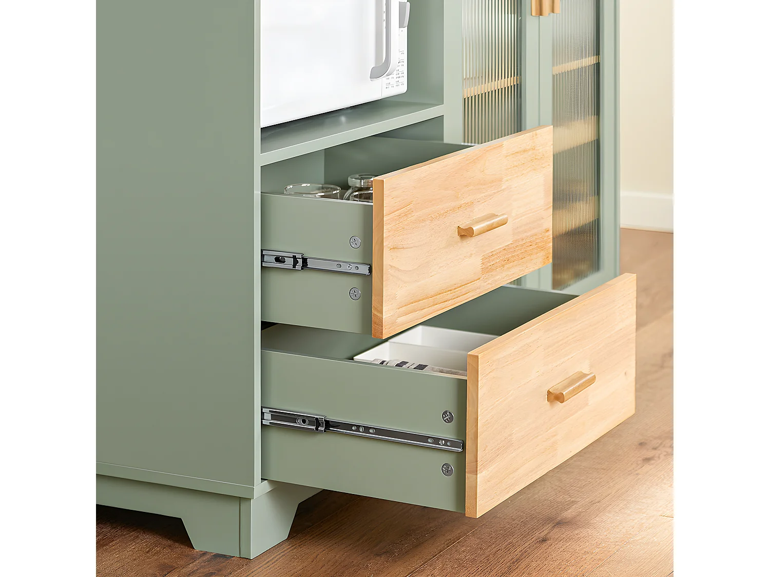 Credenza buffet con 2 ante in vetro Mobile da cucina Mobile microonde 120x40x90cm Verde FSB81-GR SoBuy