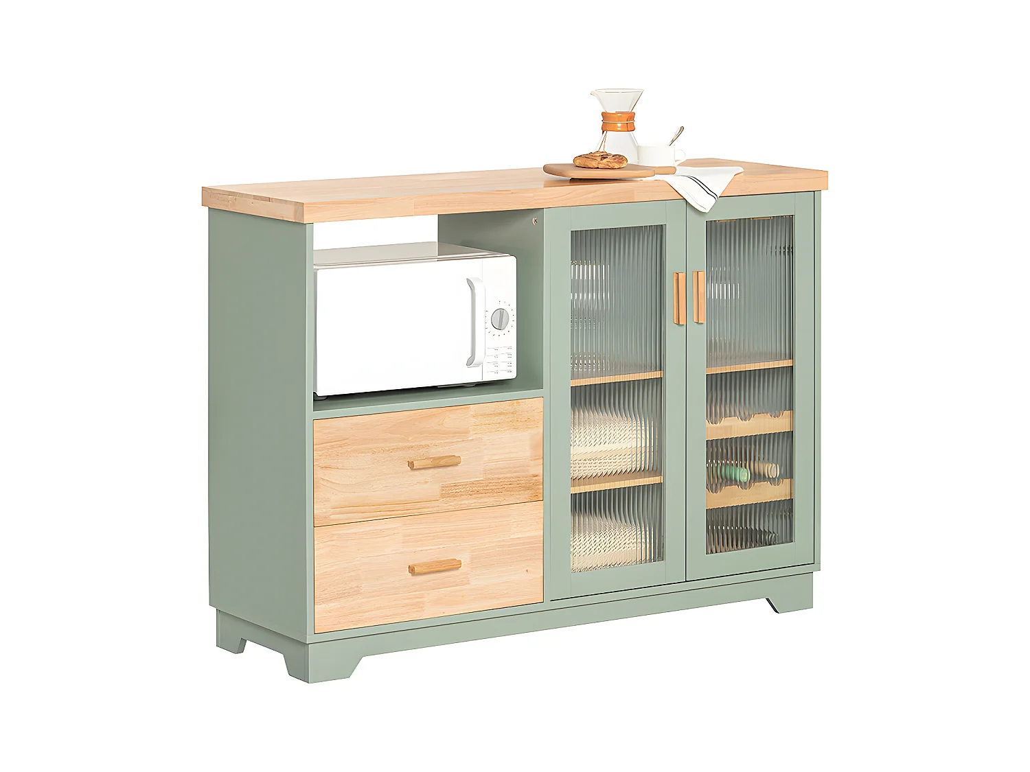 SoBuy FSB81-GR Buffet Placard de Cuisine avec 2 Portes vitrées Meuble Micro-Ondes Armoire de Cuisine Meuble latéral