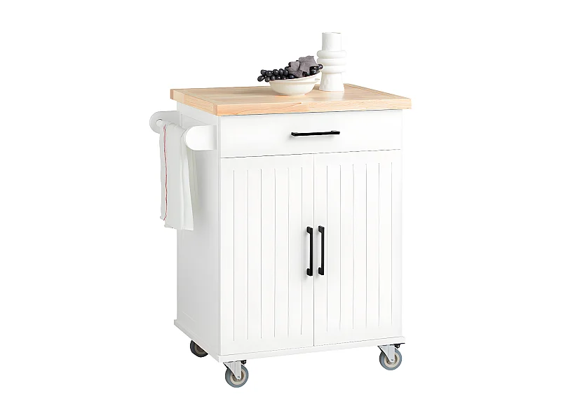 Carrito Auxiliar de Cocina con 2 Puertas 1 Cajón 1 Toallero y 4 Ruedas Carro de Servir Multiusos Armario de Cocina 74.5x 45,5 x 91 cm Blanco FKW119-WN SoBuy ES