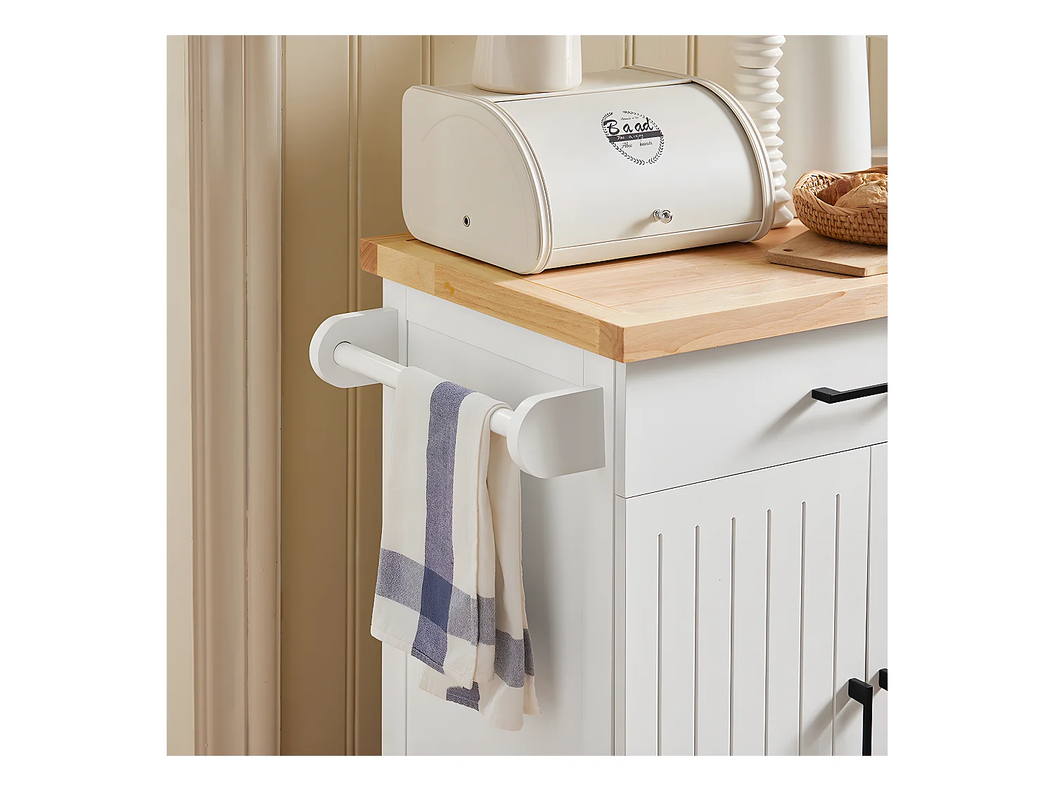 Carrito Auxiliar de Cocina con 2 Puertas 1 Cajón 1 Toallero y 4 Ruedas Carro de Servir Multiusos Armario de Cocina 74.5x 45,5 x 91 cm Blanco FKW119-WN SoBuy ES