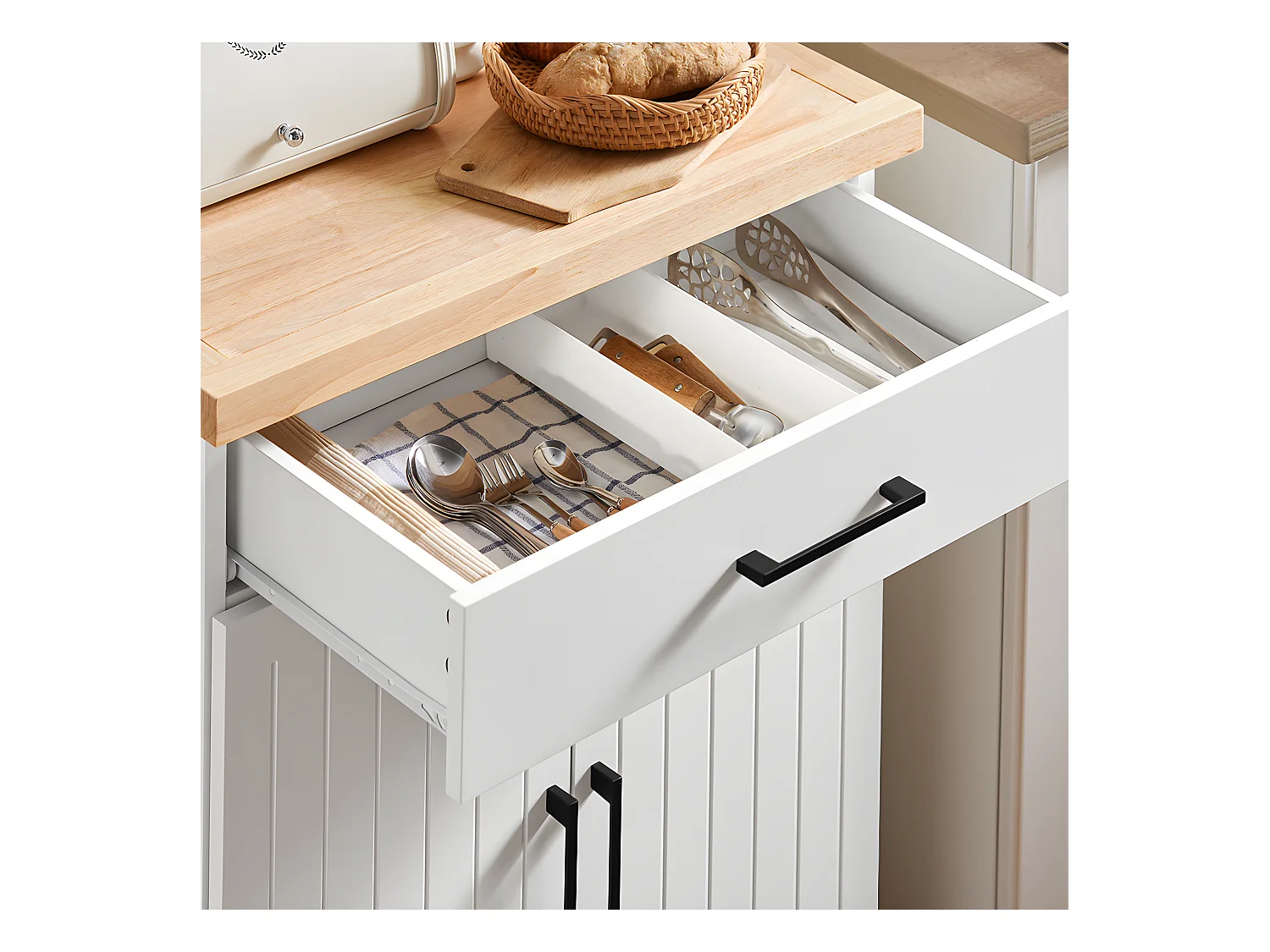 Carrito Auxiliar de Cocina con 2 Puertas 1 Cajón 1 Toallero y 4 Ruedas Carro de Servir Multiusos Armario de Cocina 74.5x 45,5 x 91 cm Blanco FKW119-WN SoBuy ES