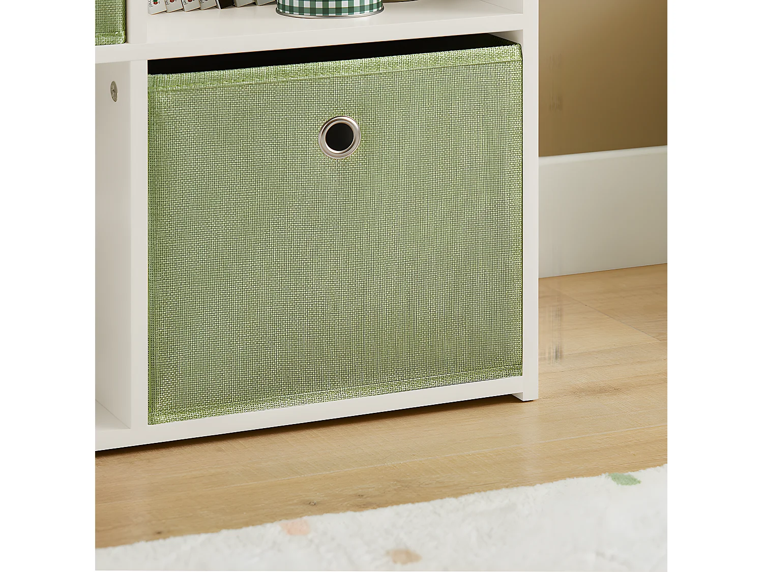 SoBuy Kinderboekenkast, opbergplank voor speelgoed en boeken, opbergkast voor kinderslaapkamer met 3 planken, 4 vakken en 2 opbergdozen, 60x34x80 cm, KMB79-W