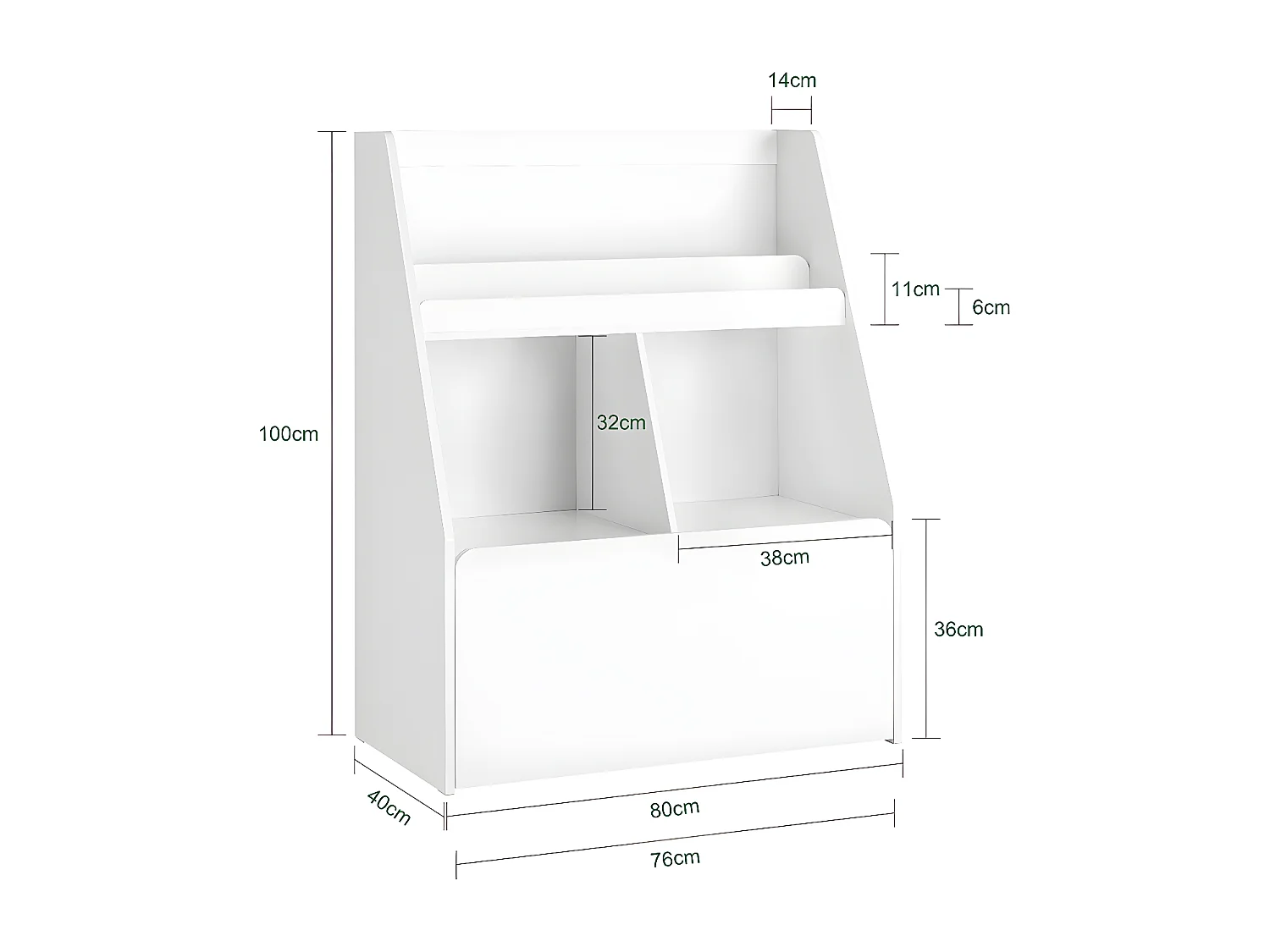 Libreria Per Bambini Scaffale Per Bambini Con Cassapanca Portagiochi Estraibile Mobili Cameretta Bianco 76x40x100cm KMB83-W