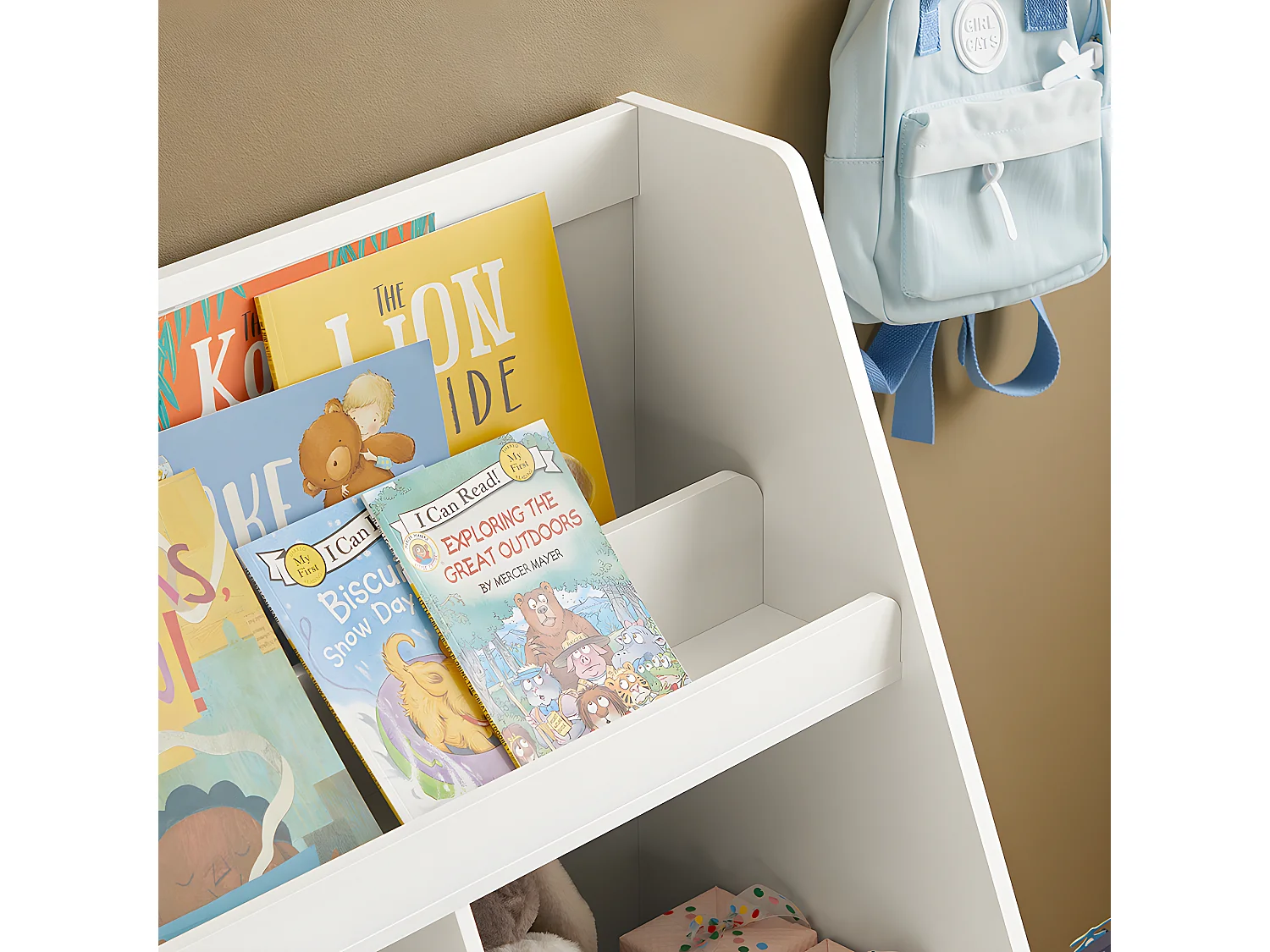 Libreria Per Bambini Scaffale Per Bambini Con Cassapanca Portagiochi Estraibile Mobili Cameretta Bianco 76x40x100cm KMB83-W