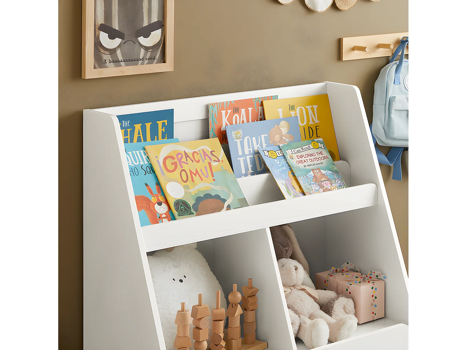 Libreria Per Bambini Scaffale Per Bambini Con Cassapanca Portagiochi Estraibile Mobili Cameretta Bianco 76x40x100cm KMB83-W