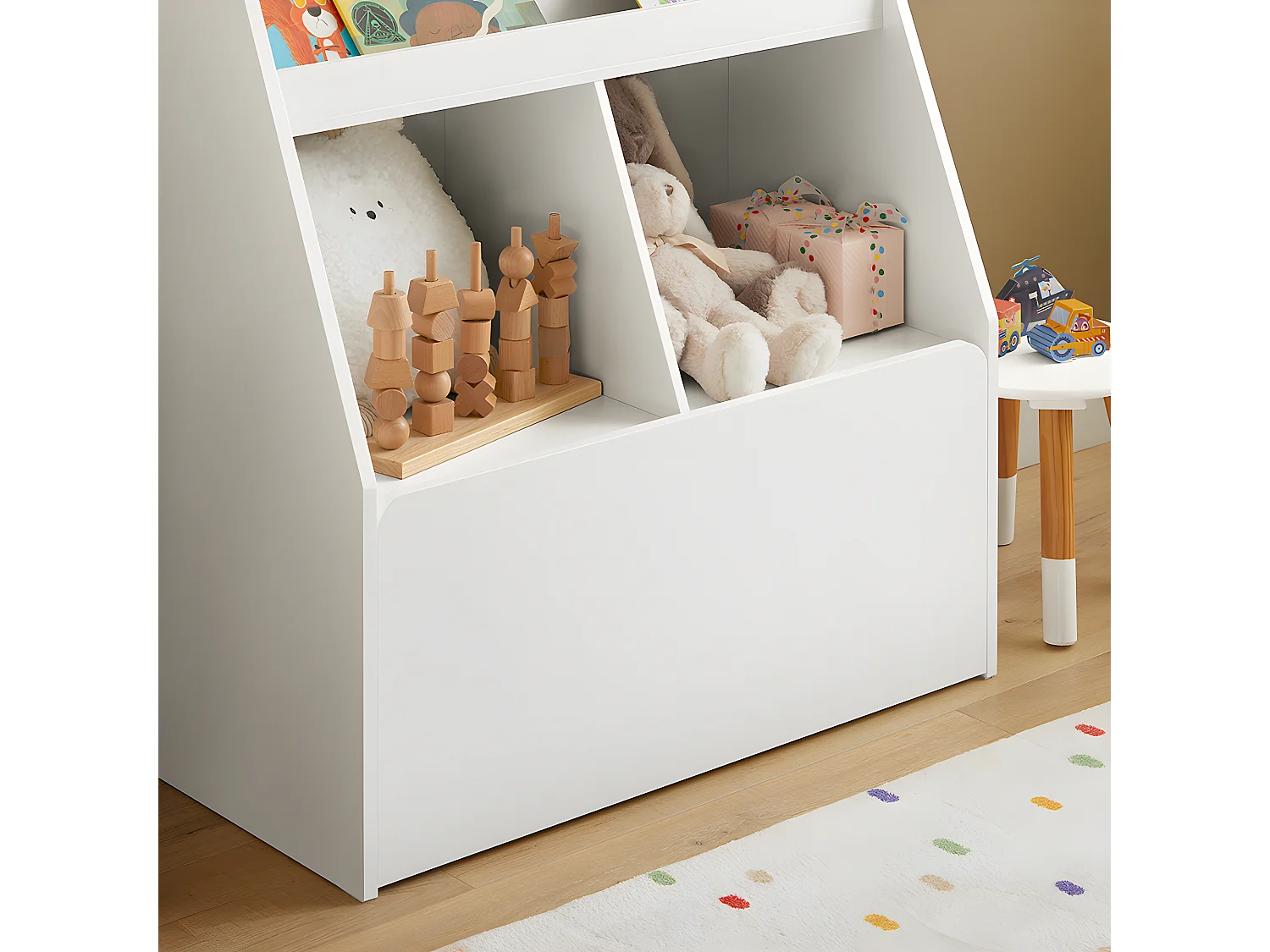 Libreria Per Bambini Scaffale Per Bambini Con Cassapanca Portagiochi Estraibile Mobili Cameretta Bianco 76x40x100cm KMB83-W