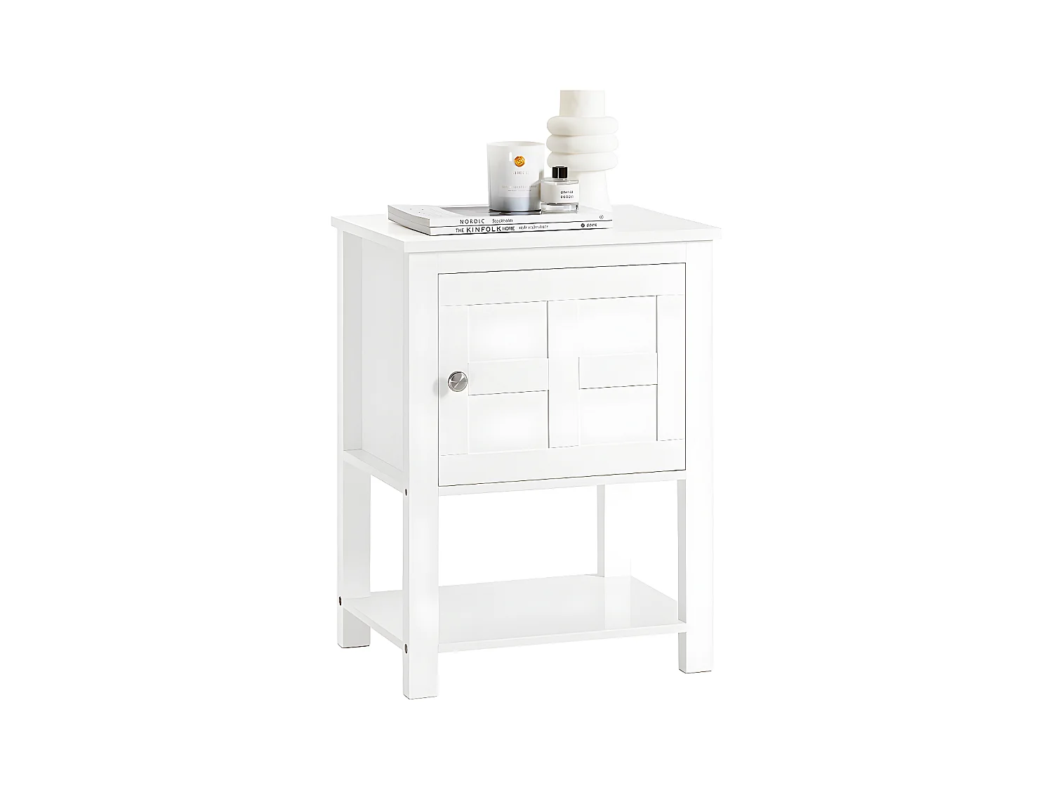 SoBuy FBT113-W Nachtkastje Boxspringbed Sofa Tafel Bijzettafel Smalle Telefoontafel Nachtkastje met 1 Deur Nachtkastje Wit
