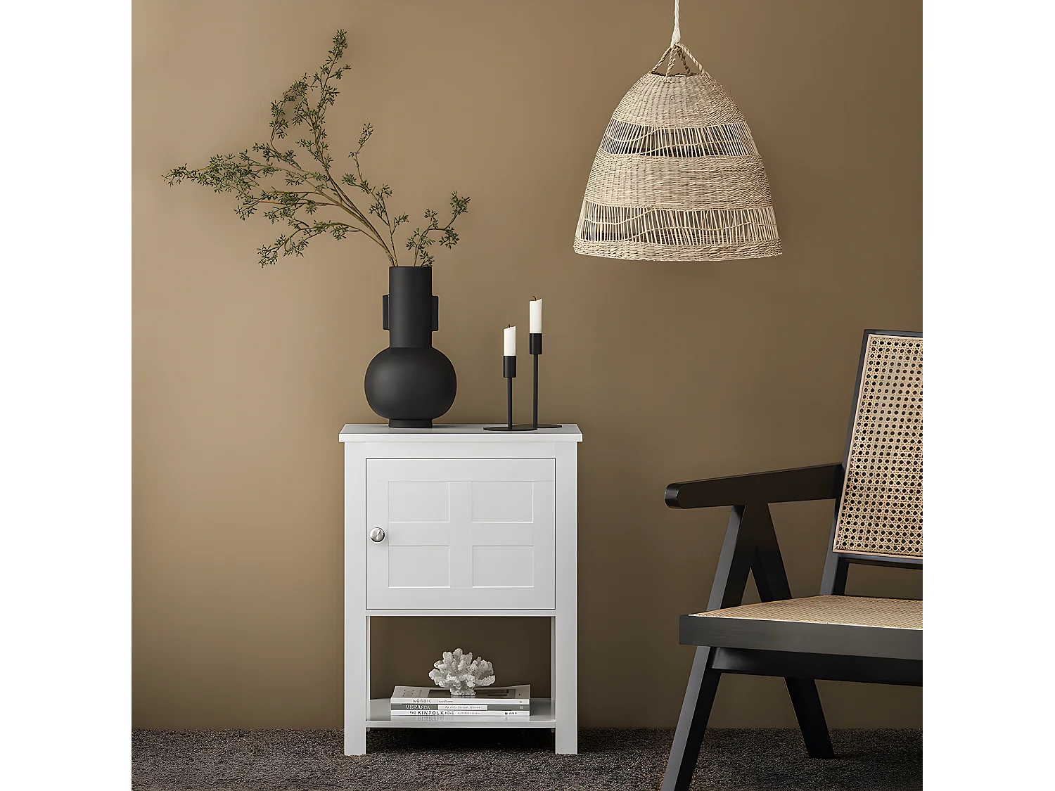 Mesita de Noche con 1 Puerta y 1 Estante Mesa Auxiliar Mesita para Salón Comedor Dormitorio 45 x 35 x 60 cm Blanco FBT113-W SoBuy ES