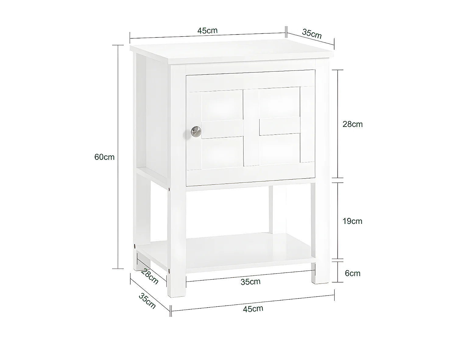 Mesita de Noche con 1 Puerta y 1 Estante Mesa Auxiliar Mesita para Salón Comedor Dormitorio 45 x 35 x 60 cm Blanco FBT113-W SoBuy ES
