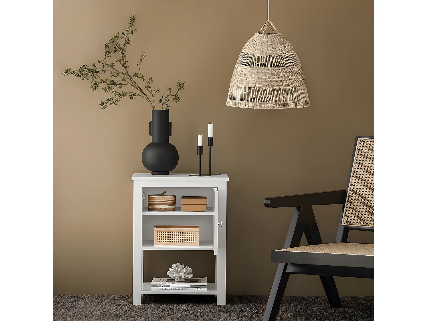 Mesita de Noche con 1 Puerta y 1 Estante Mesa Auxiliar Mesita para Salón Comedor Dormitorio 45 x 35 x 60 cm Blanco FBT113-W SoBuy ES