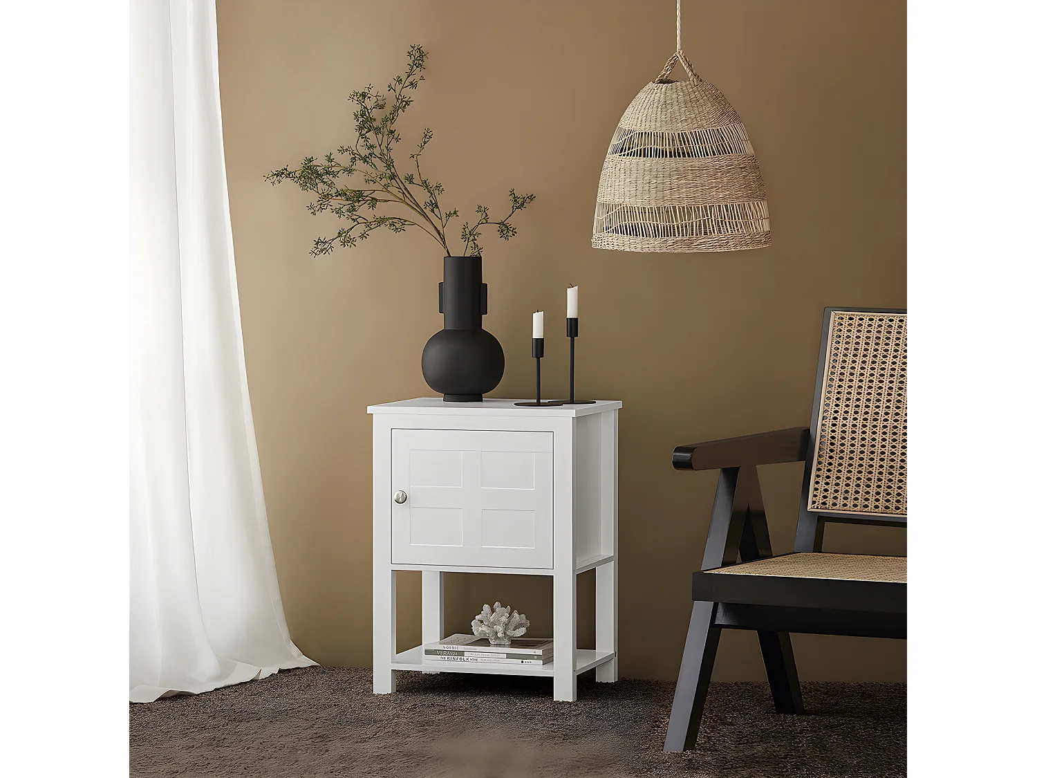 Mesita de Noche con 1 Puerta y 1 Estante Mesa Auxiliar Mesita para Salón Comedor Dormitorio 45 x 35 x 60 cm Blanco FBT113-W SoBuy ES