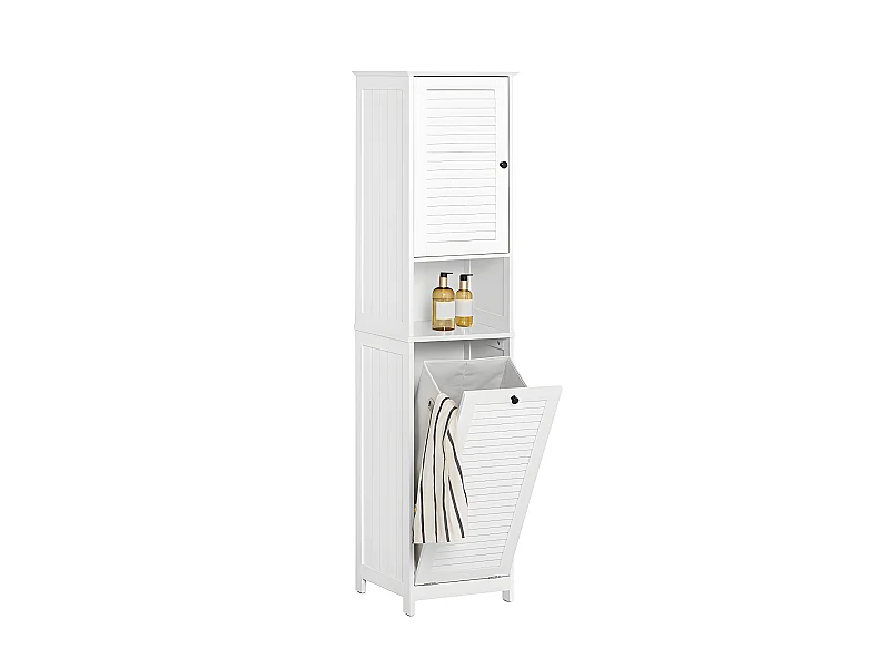 Mueble Columna de Baño con 1 Cesto para Ropa Sucia Armario Alto para Baño Estanterías de Baño con 1 Puerta y 3 Estantes 40 x 38 x 170 cm Blanco BZR124-W SoBuy ES