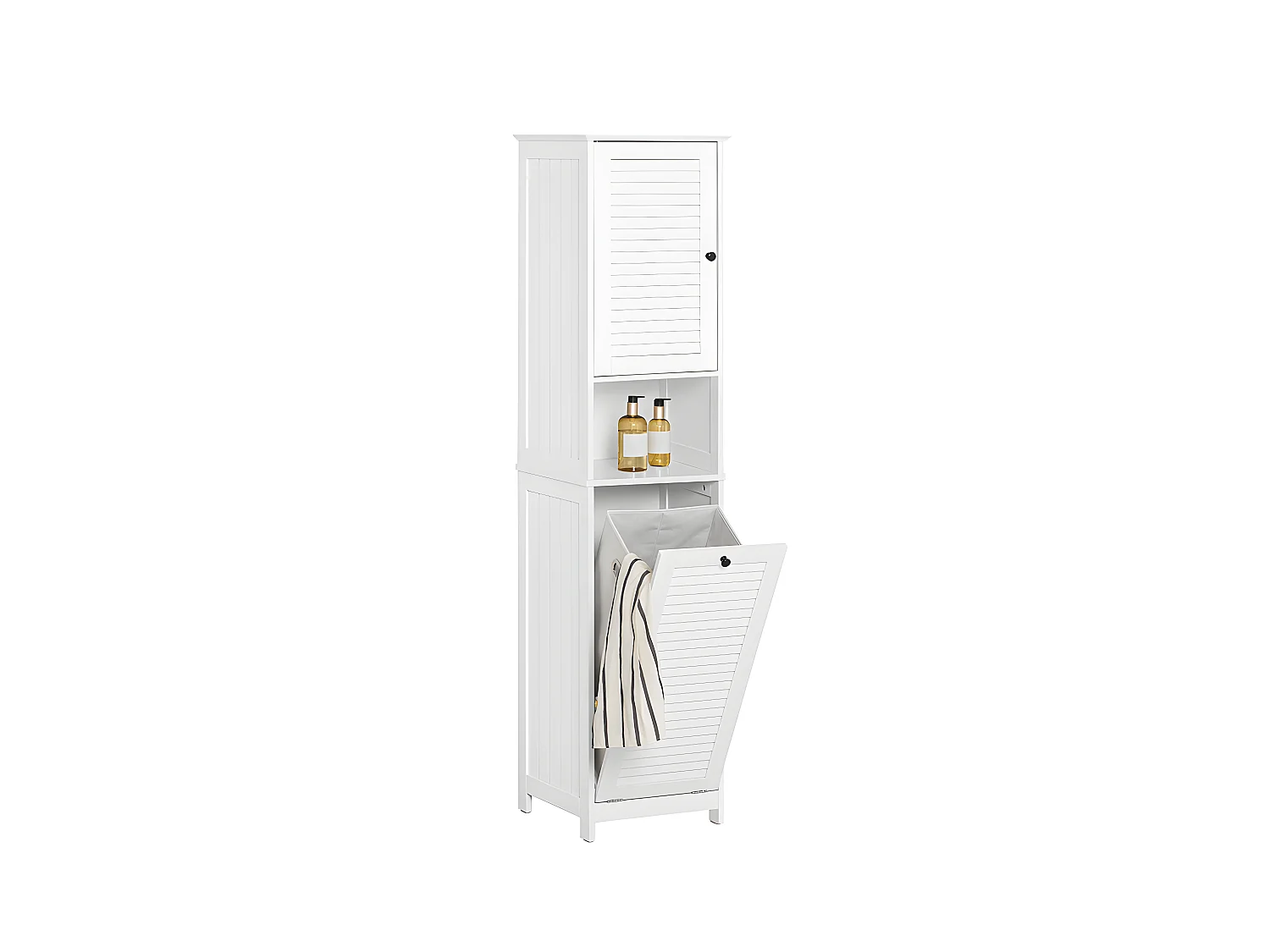 SoBuy BZR124-W Meuble Colonne de Salle de Bain, Placard Armoire Toilette Haute, avec 1 Porte, 1 Tiroir et 1 Panier à Linge Amovible