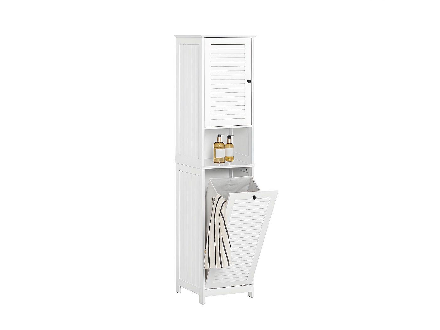 FOREHILL Meuble Colonne Salle De Bain Blanc 37x30x180cm - Armoire Rangement Haute Avec Portes, Tiroir Et Niche