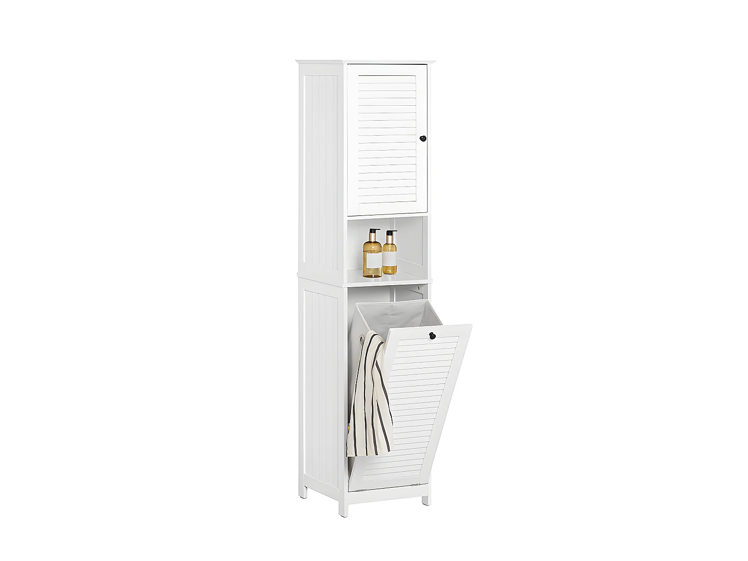 SoBuy BZR124-W Meuble Colonne de Salle de Bain, Placard Armoire Toilette Haute, avec 1 Porte, 1 Tiroir et 1 Panier à Linge Amovible