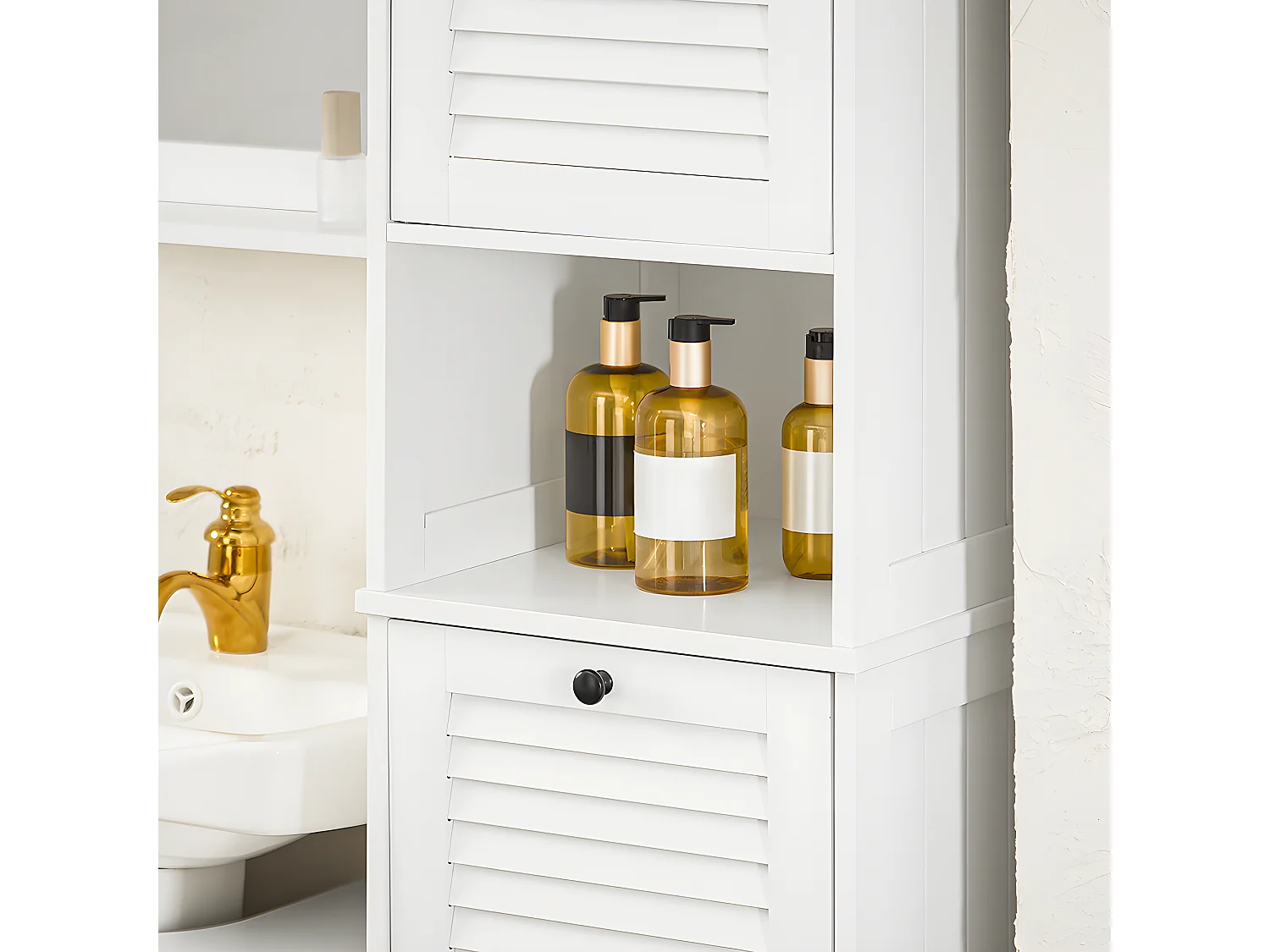 SoBuy BZR124-W Meuble Colonne de Salle de Bain, Placard Armoire Toilette Haute, avec 1 Porte, 1 Tiroir et 1 Panier à Linge Amovible