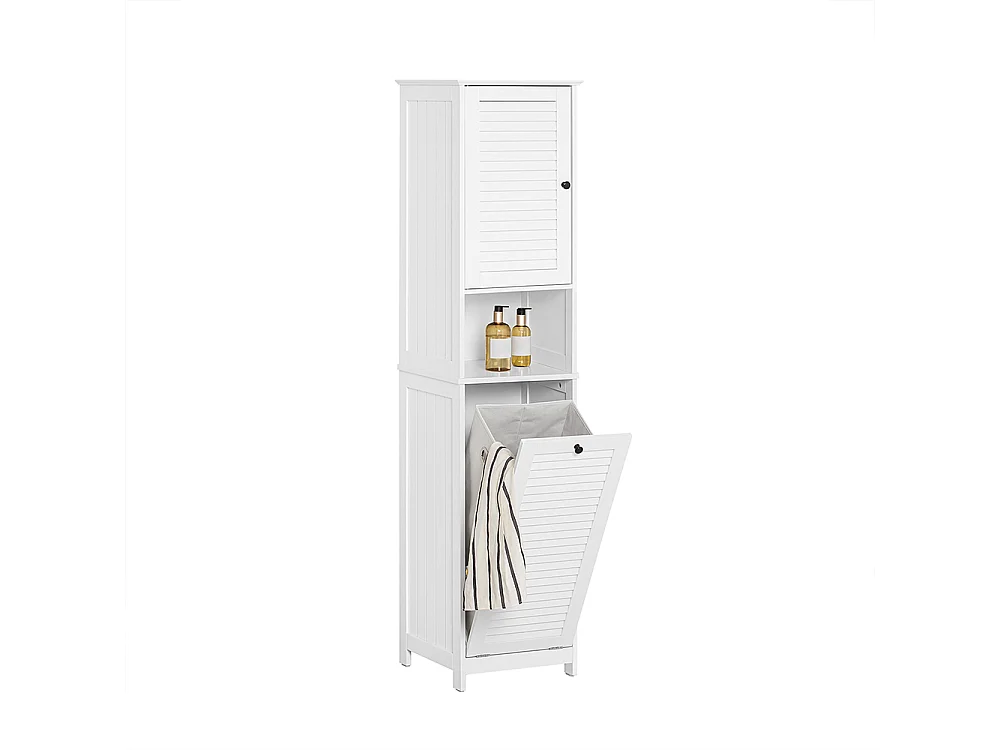 Mobile A Colonna Bagno Salvaspazio Mobile Alto Con Borsa Portabiancheria Pieghevole Bianco L40xP38xA170 Cm BZR124-W