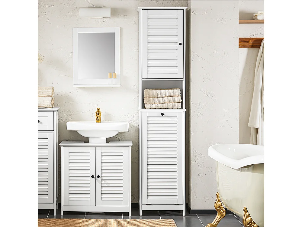 Mobile A Colonna Bagno Salvaspazio Mobile Alto Con Borsa Portabiancheria Pieghevole Bianco L40xP38xA170 Cm BZR124-W