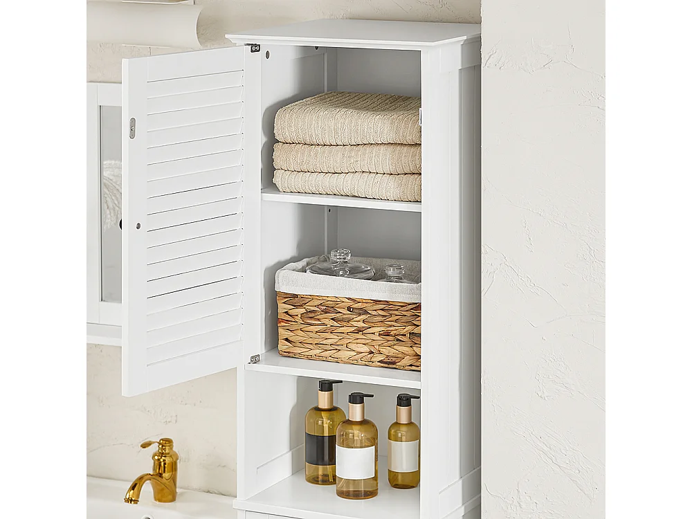Mobile A Colonna Bagno Salvaspazio Mobile Alto Con Borsa Portabiancheria Pieghevole Bianco L40xP38xA170 Cm BZR124-W
