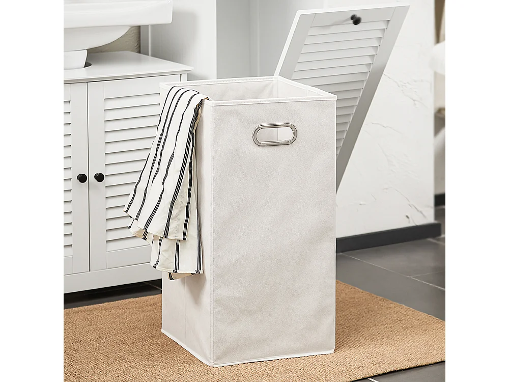 Mobile A Colonna Bagno Salvaspazio Mobile Alto Con Borsa Portabiancheria Pieghevole Bianco L40xP38xA170 Cm BZR124-W