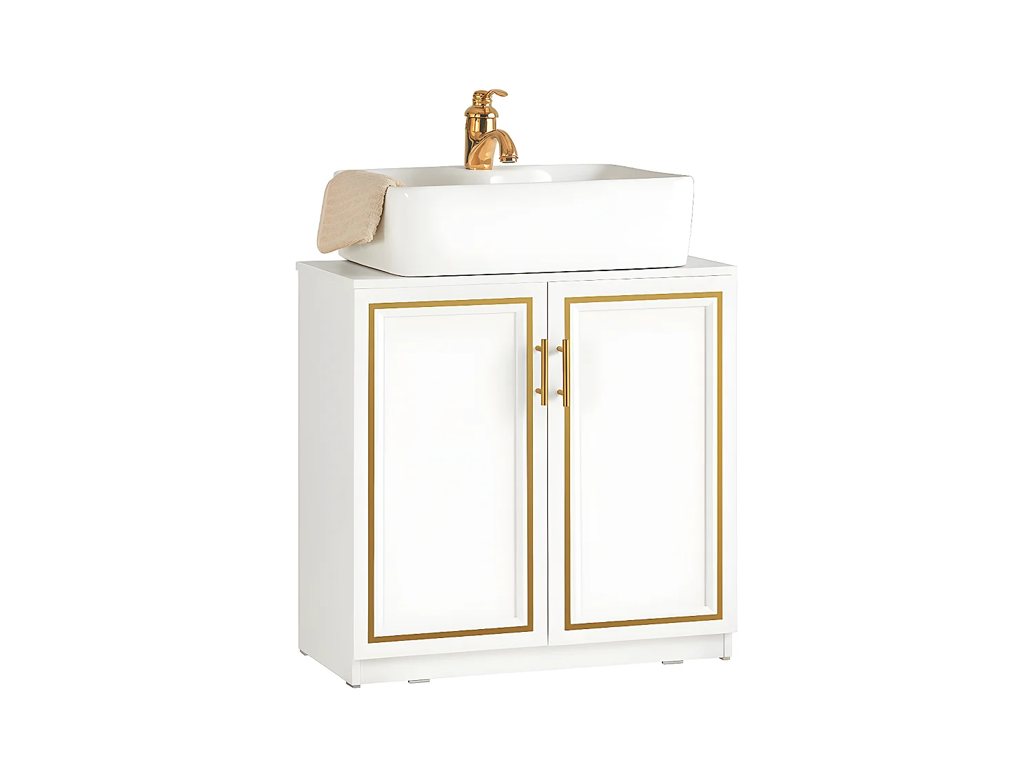 SoBuy Meuble Sous-Vasque à 2 Portes, Meuble sous Évier, Meuble de Rangement de Salle de Bain, L60 x P30 x H61 cm, BZR86-W