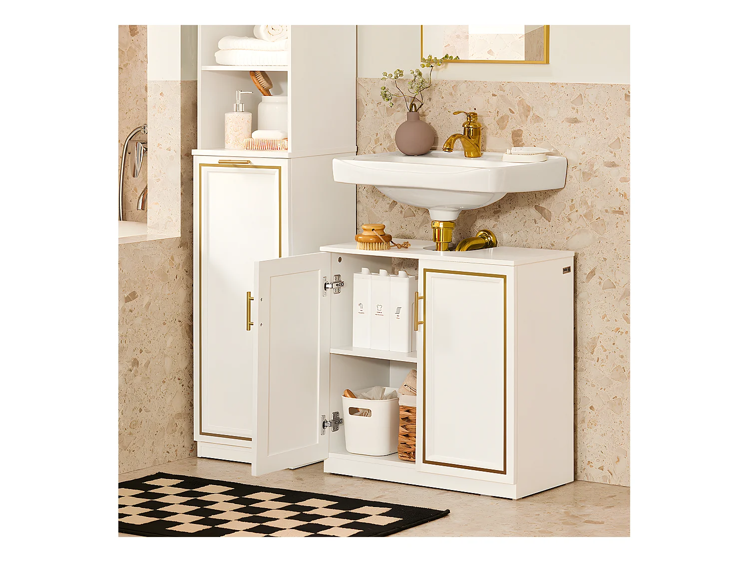 SoBuy Meuble Sous-Vasque à 2 Portes, Meuble sous Évier, Meuble de Rangement de Salle de Bain, L60 x P30 x H61 cm, BZR86-W