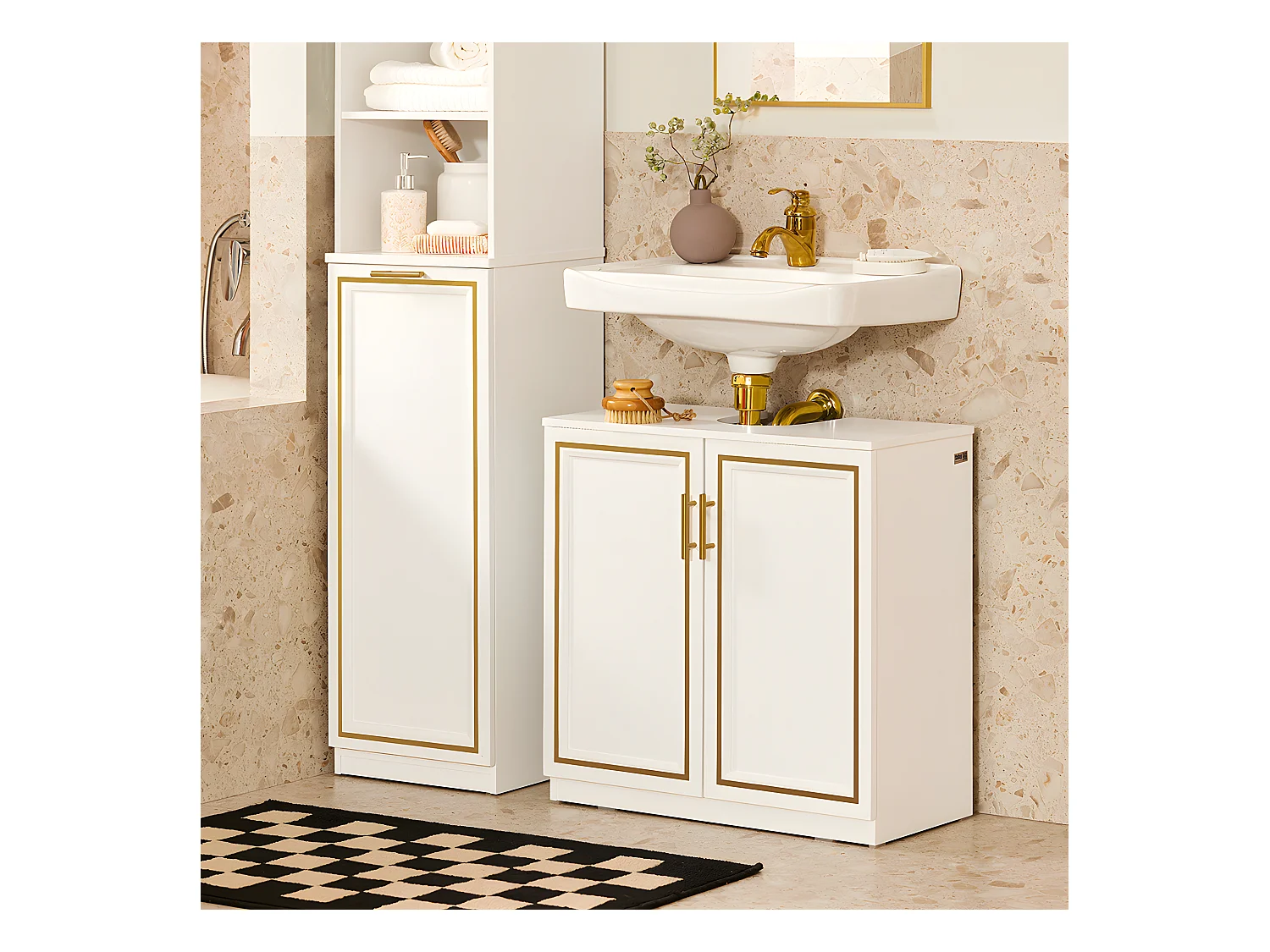 SoBuy Meuble Sous-Vasque à 2 Portes, Meuble sous Évier, Meuble de Rangement de Salle de Bain, L60 x P30 x H61 cm, BZR86-W