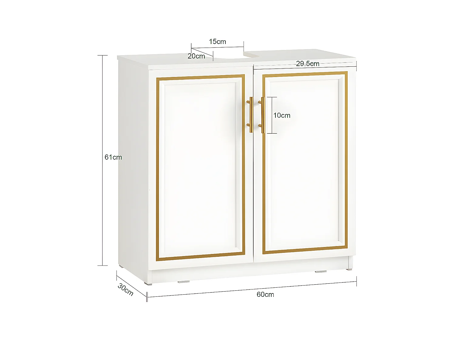 SoBuy Meuble Sous-Vasque à 2 Portes, Meuble sous Évier, Meuble de Rangement de Salle de Bain, L60 x P30 x H61 cm, BZR86-W