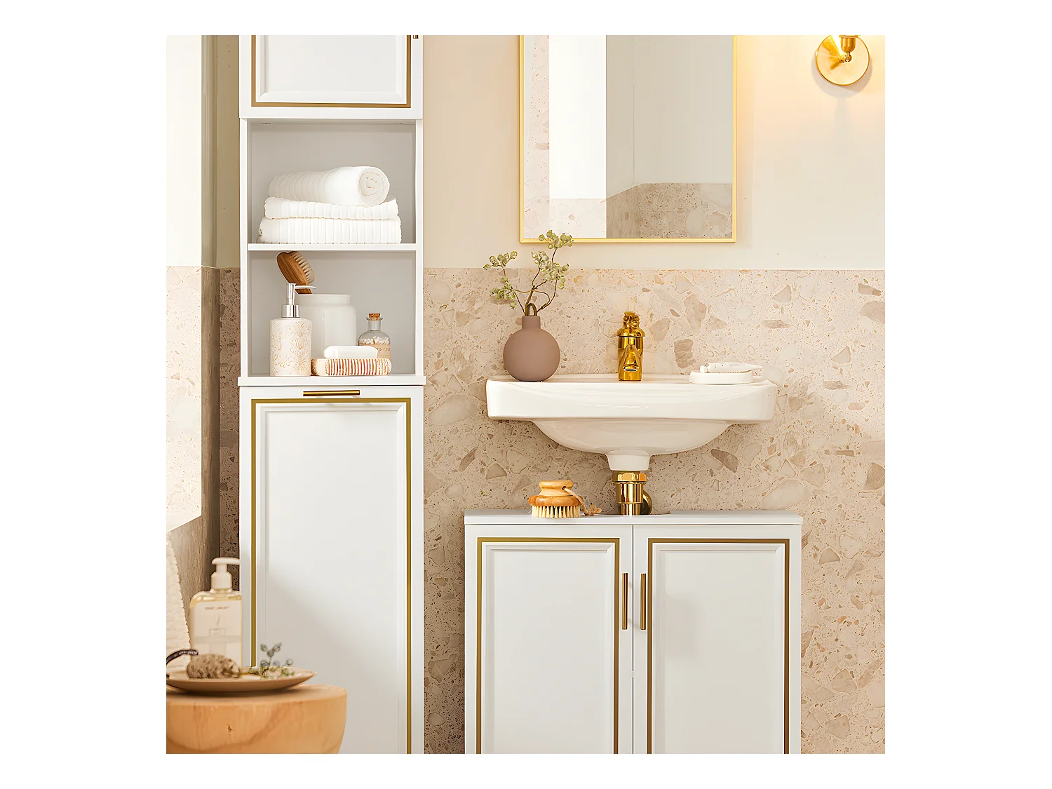SoBuy Meuble Sous-Vasque à 2 Portes, Meuble sous Évier, Meuble de Rangement de Salle de Bain, L60 x P30 x H61 cm, BZR86-W