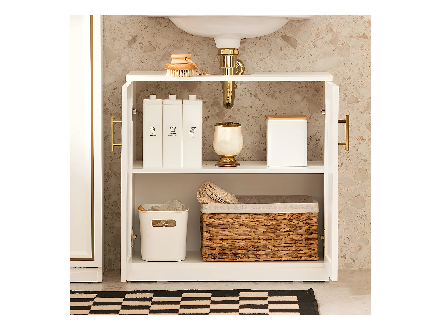SoBuy Meuble Sous-Vasque à 2 Portes, Meuble sous Évier, Meuble de Rangement de Salle de Bain, L60 x P30 x H61 cm, BZR86-W