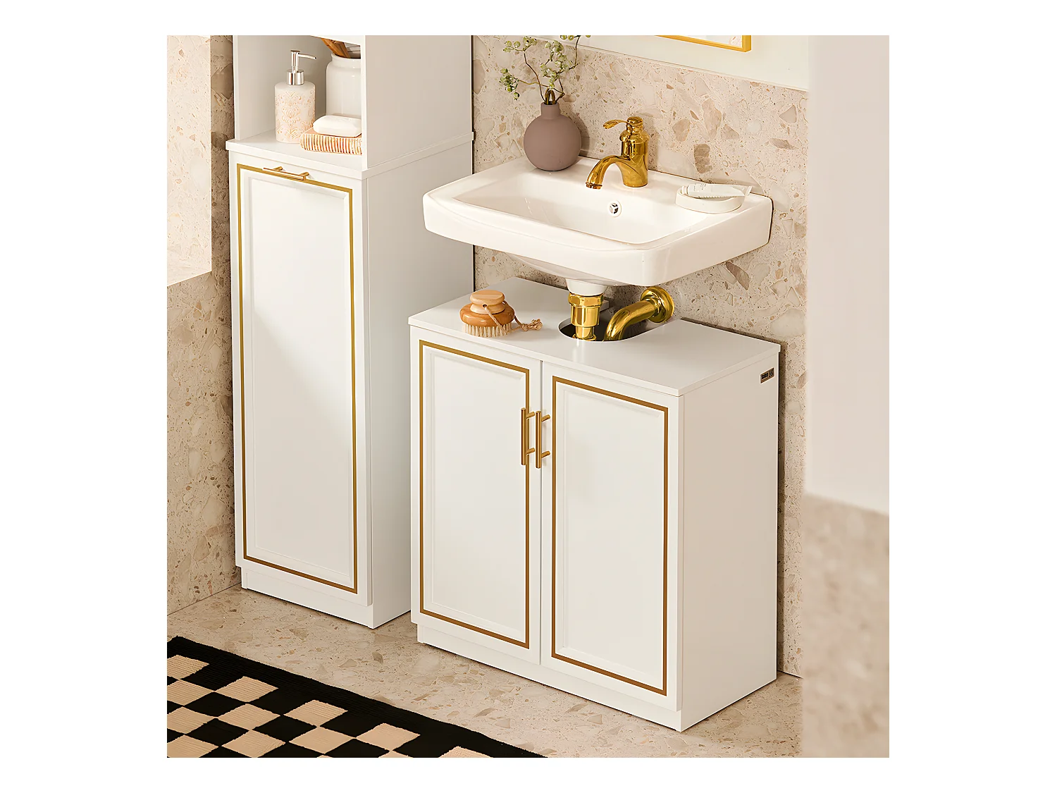 SoBuy Meuble Sous-Vasque à 2 Portes, Meuble sous Évier, Meuble de Rangement de Salle de Bain, L60 x P30 x H61 cm, BZR86-W