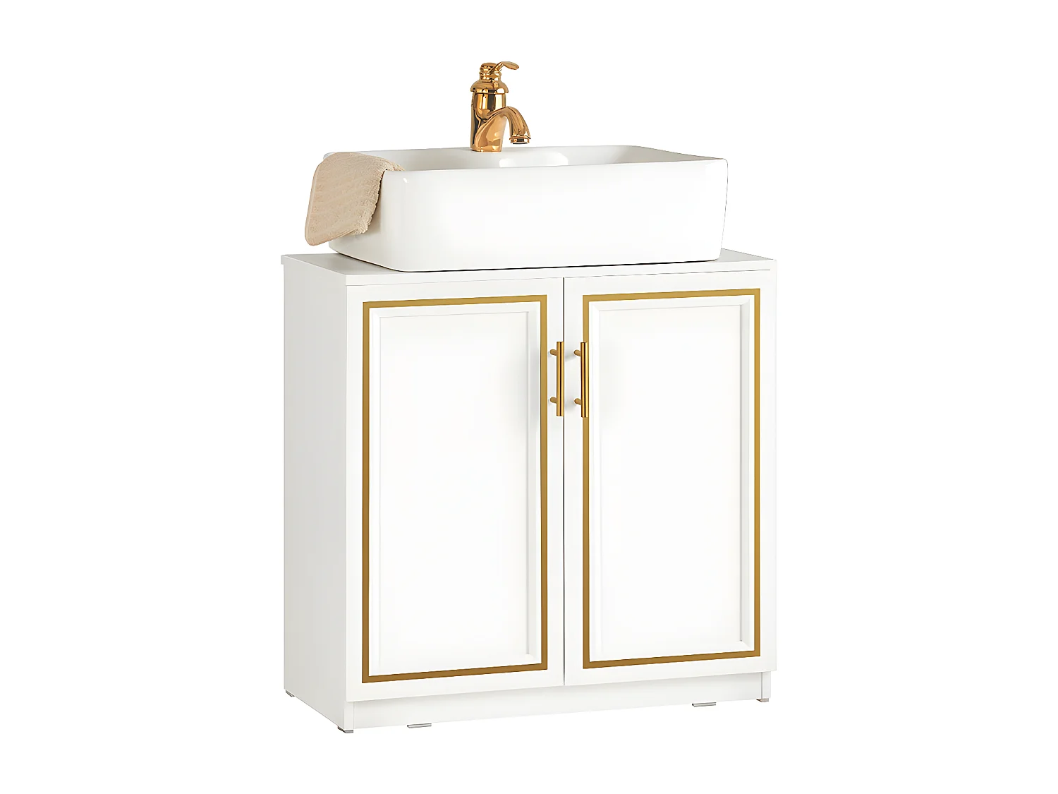 SoBuy Meuble Sous-Vasque à 2 Portes, Meuble sous Évier, Meuble de Rangement de Salle de Bain, L60 x P30 x H61 cm, BZR86-W