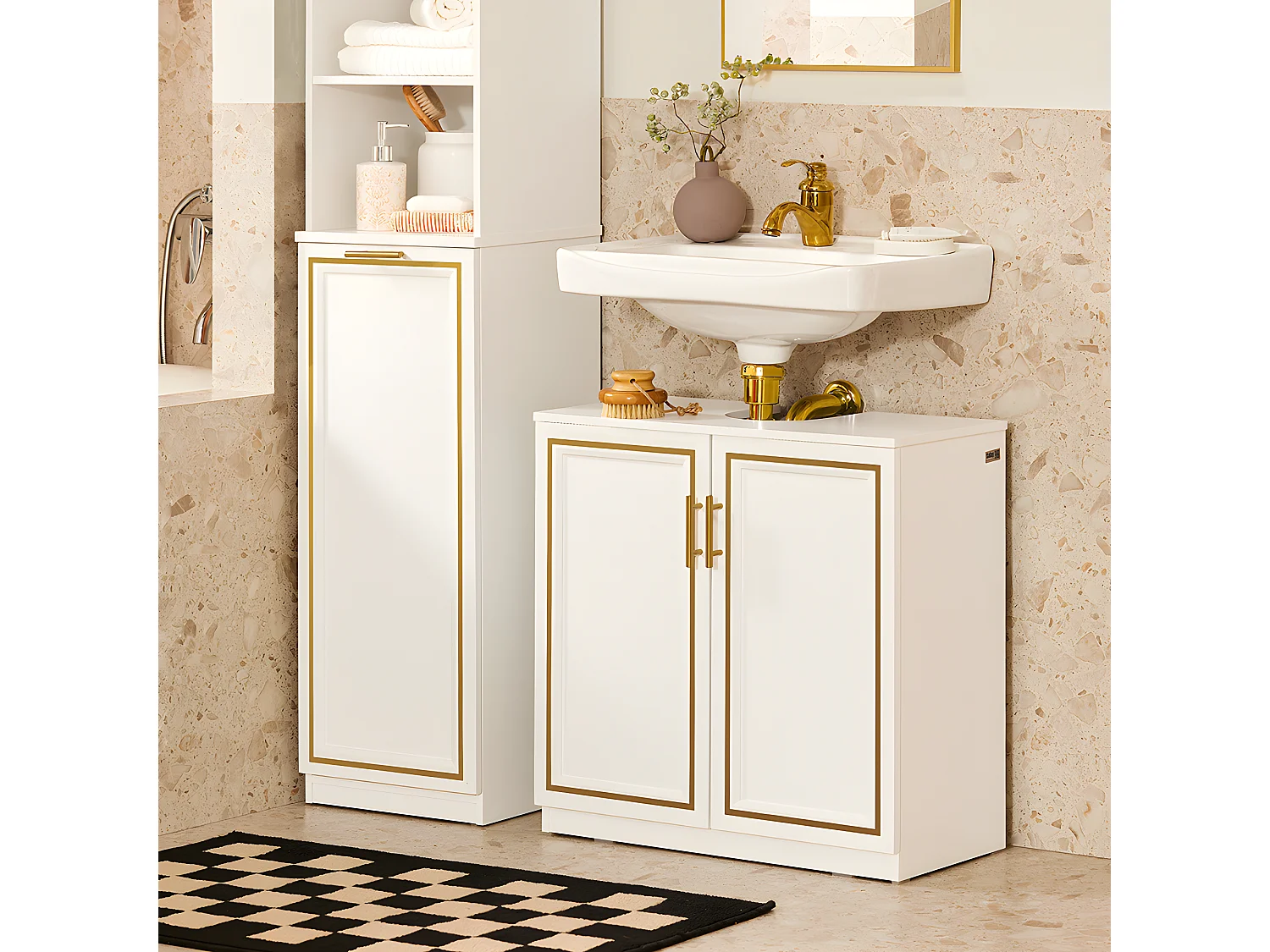 SoBuy Meuble Sous-Vasque à 2 Portes, Meuble sous Évier, Meuble de Rangement de Salle de Bain, L60 x P30 x H61 cm, BZR86-W