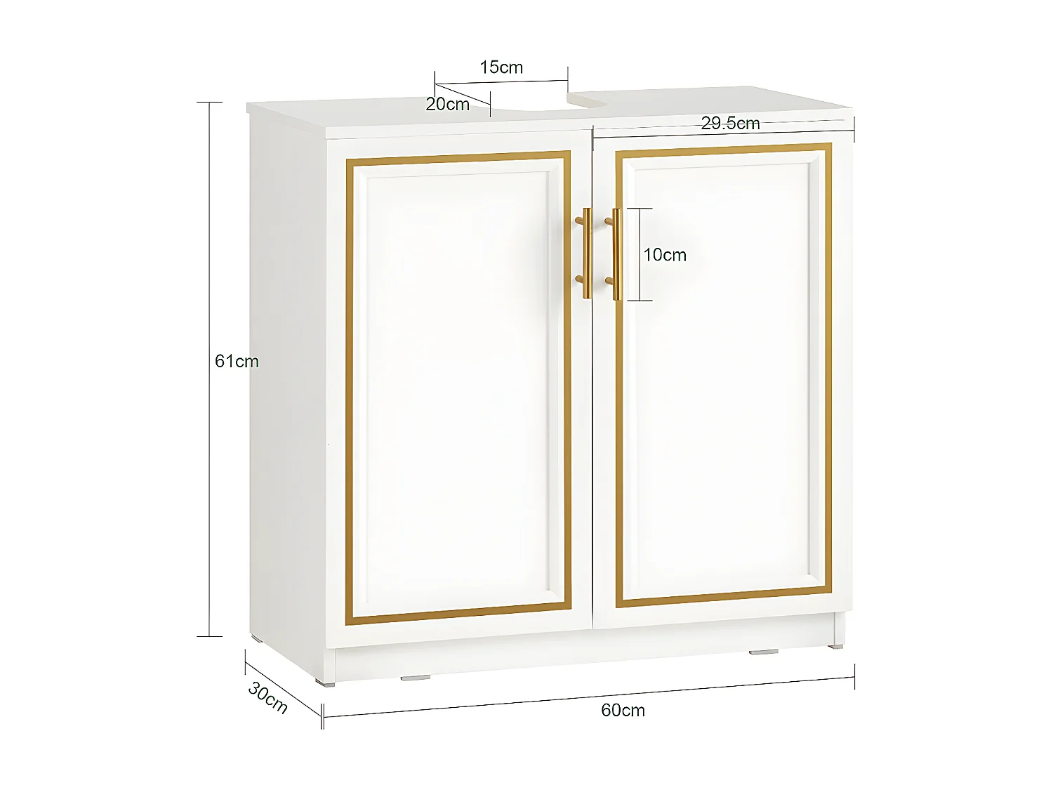 SoBuy Meuble Sous-Vasque à 2 Portes, Meuble sous Évier, Meuble de Rangement de Salle de Bain, L60 x P30 x H61 cm, BZR86-W