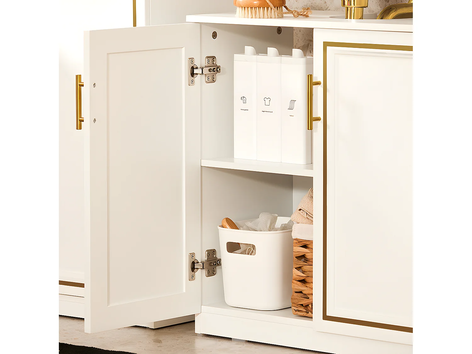 SoBuy Meuble Sous-Vasque à 2 Portes, Meuble sous Évier, Meuble de Rangement de Salle de Bain, L60 x P30 x H61 cm, BZR86-W