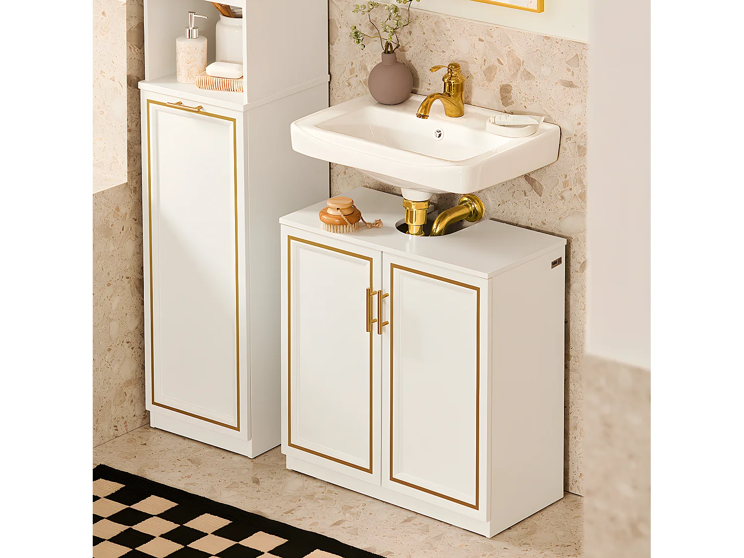 SoBuy Meuble Sous-Vasque à 2 Portes, Meuble sous Évier, Meuble de Rangement de Salle de Bain, L60 x P30 x H61 cm, BZR86-W