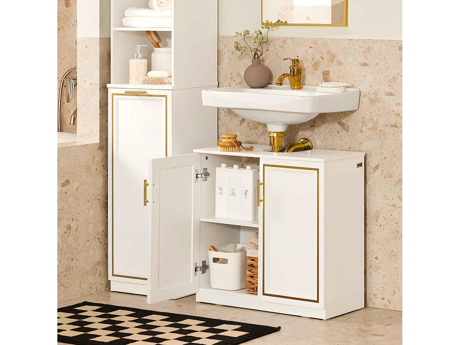 SoBuy Meuble Sous-Vasque à 2 Portes, Meuble sous Évier, Meuble de Rangement de Salle de Bain, L60 x P30 x H61 cm, BZR86-W