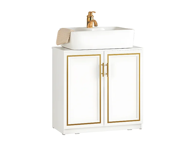 Mobile Sottolavabo Mobile Bagno Mobiletto Per Lavandino Bagno Bianco+Oro Bordo 60x30x61cm BZR86-W SoBuy