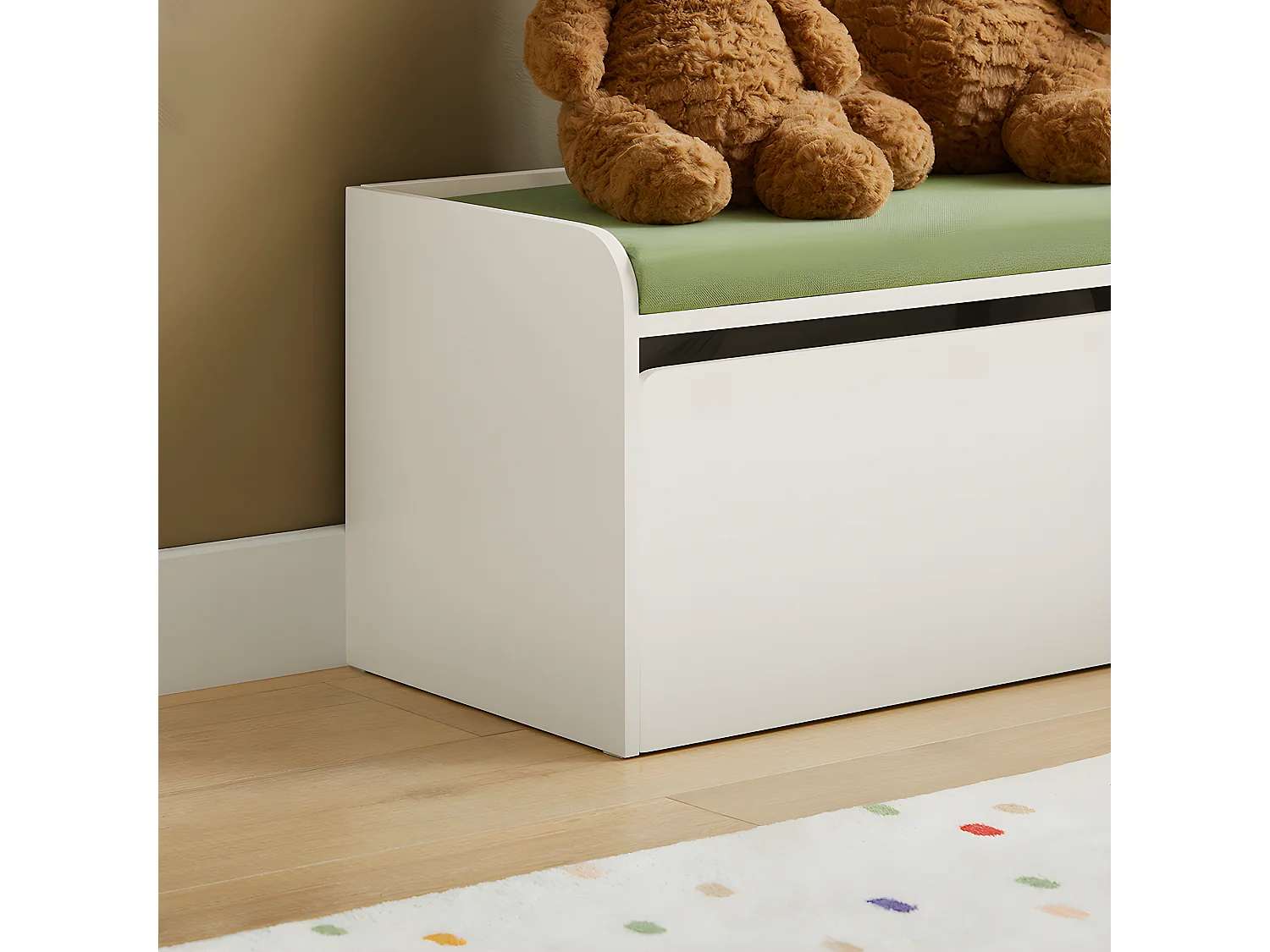 SoBuy Coffre à Jouet pour Enfants, Coffre de Rangement 2 en 1 avec 1 Tiroir à Roulettes et Assise Coussin Rembourré, Blanc, 60x34x35 cm, KMB80-W