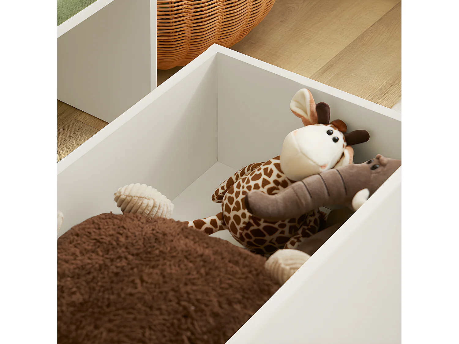 SoBuy Coffre à Jouet pour Enfants, Coffre de Rangement 2 en 1 avec 1 Tiroir à Roulettes et Assise Coussin Rembourré, Blanc, 60x34x35 cm, KMB80-W